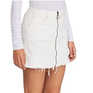 Free People Zip It Up Denim Mini Skirt White 26